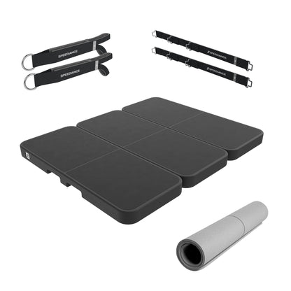 Speediance Pilates Kit components: foldable mat, ankle straps and attachment straps