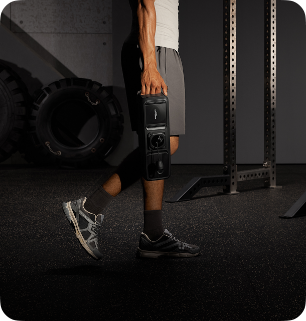 Draagbare Gym Nano-opstelling naast een loopband